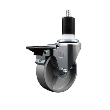 Service Caster 4'' Semi Steel Swivel 1-1/2'' Expanding Stem Caster with Brake SCC-EX20S414-SSS-PLB-112
